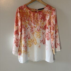 Rose & Olive Womens Floral Blouse Orange Yellow Top Sz Large